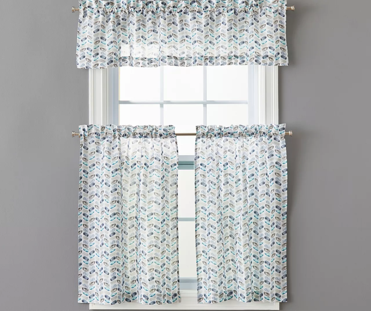 Walden Geometric Valance & Tier 3-Piece Curtain Set 1 Walden Geometric Valance & Tier 3-Piece Curtain Set