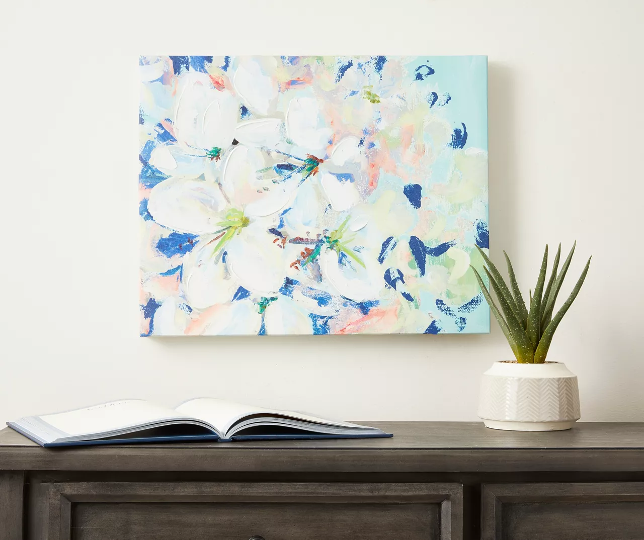 Blue & White Abstract Floral Canvas 3 Blue & White Abstract Floral Canvas - Image 3