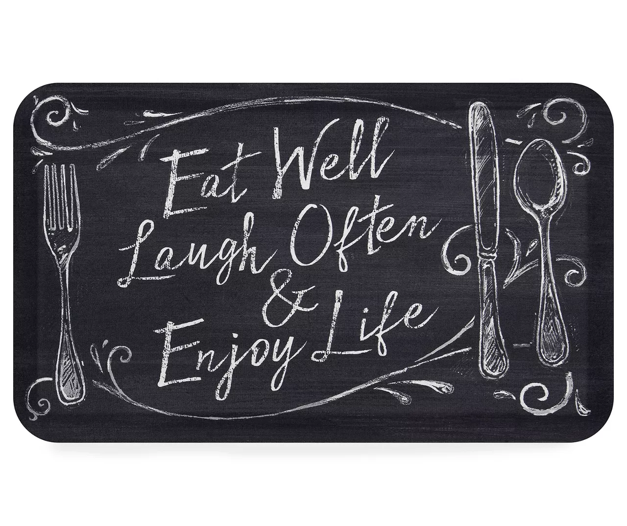 Real Living "Eat Well" Black & White Chalk Print Soft Step Kitchen Mat 1 Real Living "Eat Well" Black & White Chalk Print Soft Step Kitchen Mat