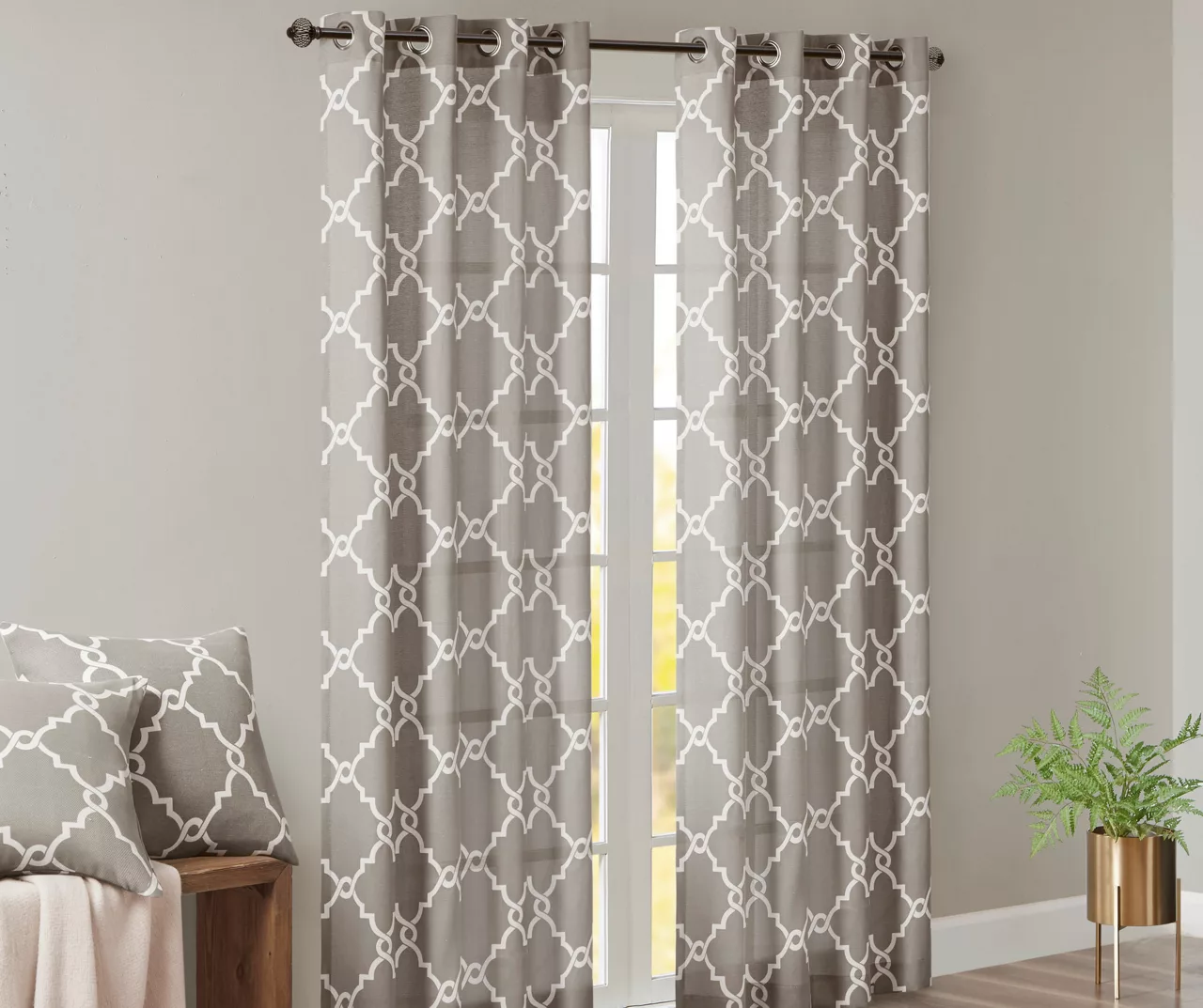 Sereno Fretwork Gray Light-Filtering Grommet Curtain Panel, (63") 2 Sereno Fretwork Gray Light-Filtering Grommet Curtain Panel, (63") - Image 2