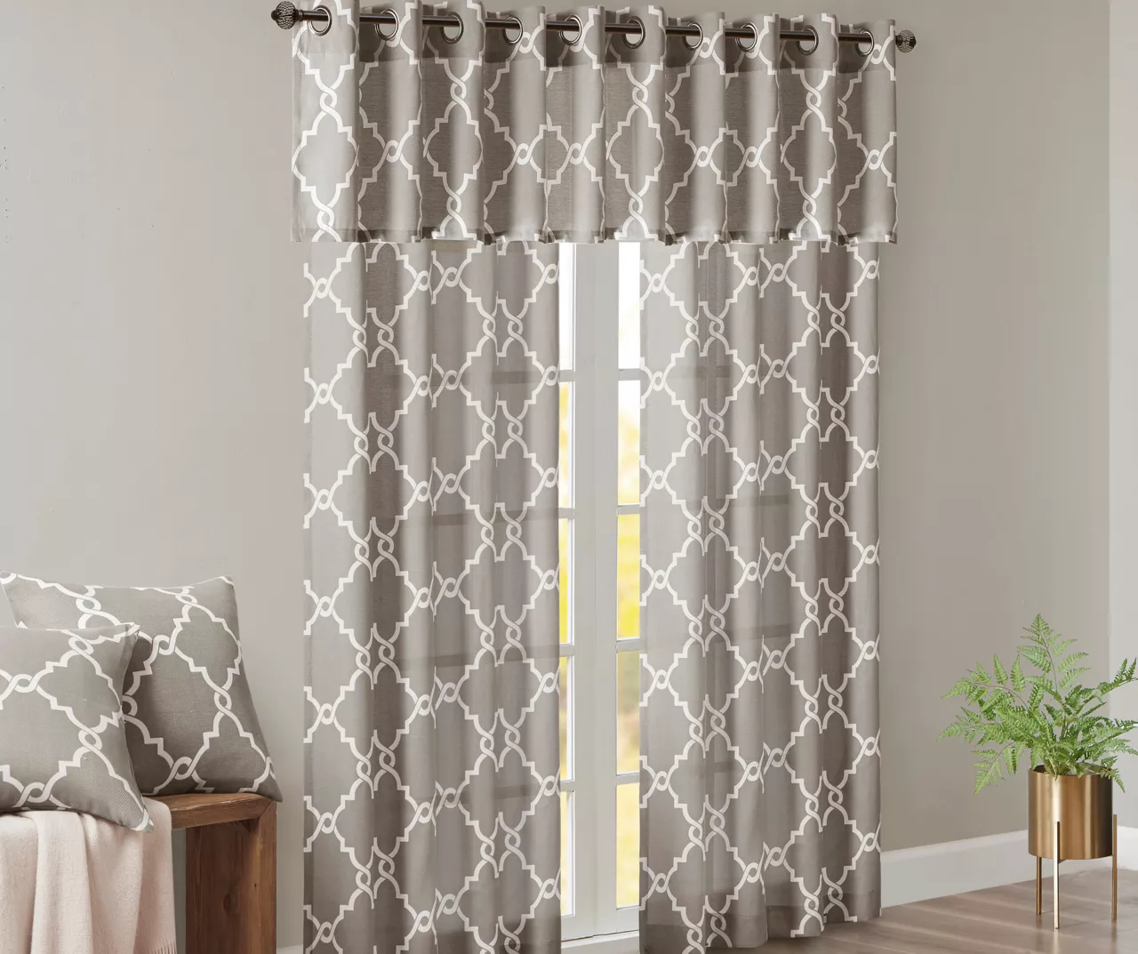 Sereno Fretwork Gray Light-Filtering Grommet Curtain Panel, (84") 11 Sereno Fretwork Gray Light-Filtering Grommet Curtain Panel, (84") - Image 11