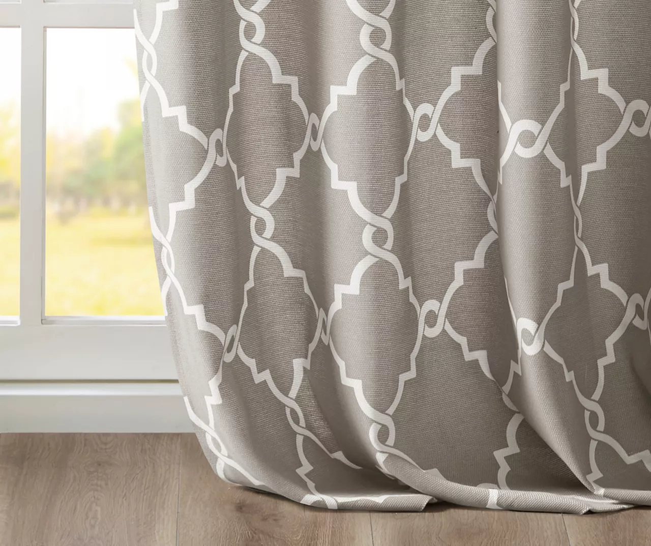 Sereno Fretwork Gray Light-Filtering Grommet Curtain Panel, (84") 6 Sereno Fretwork Gray Light-Filtering Grommet Curtain Panel, (84") - Image 6