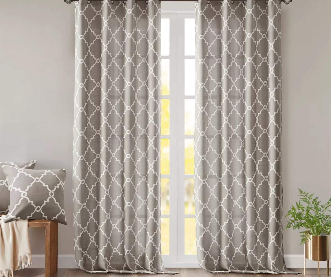 Sereno Fretwork Gray Light-Filtering Grommet Curtain Panel, (95") 8 Sereno Fretwork Gray Light-Filtering Grommet Curtain Panel, (95") - Image 8