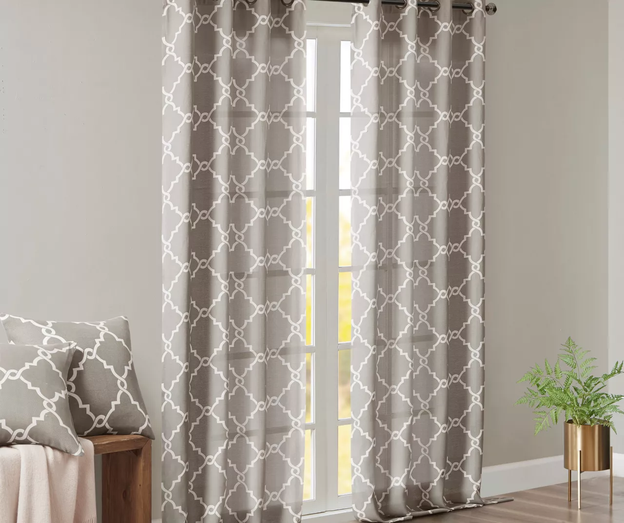 Sereno Fretwork Gray Light-Filtering Grommet Curtain Panel, (63") 9 Sereno Fretwork Gray Light-Filtering Grommet Curtain Panel, (63") - Image 9