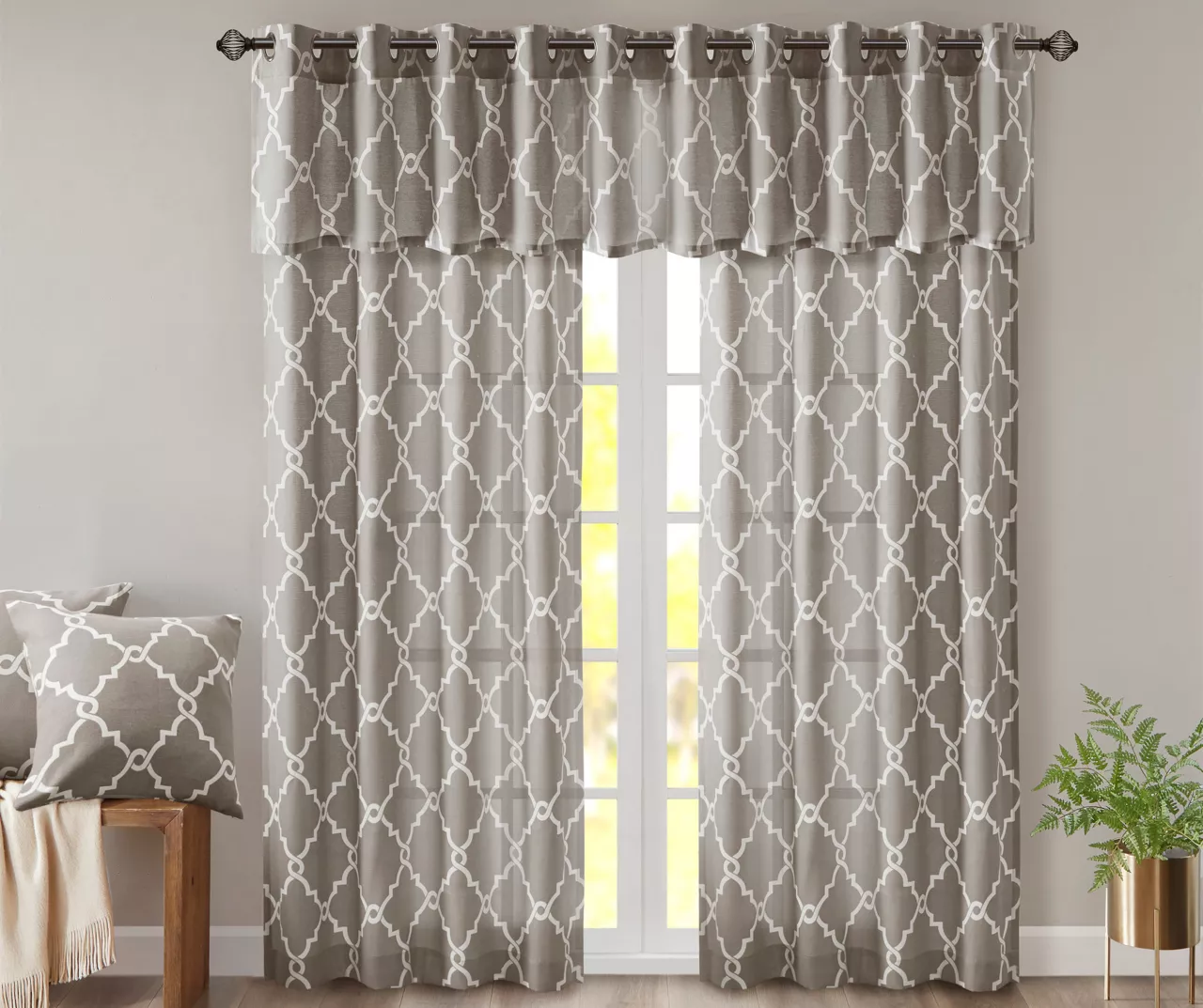 Sereno Fretwork Gray Light-Filtering Grommet Curtain Panel, (95") 10 Sereno Fretwork Gray Light-Filtering Grommet Curtain Panel, (95") - Image 10