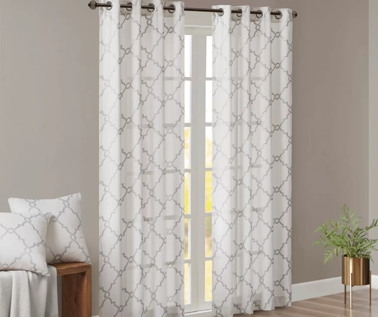 Sereno Fretwork Ivory Light-Filtering Grommet Curtain Panel, (63") 2 Sereno Fretwork Ivory Light-Filtering Grommet Curtain Panel, (63") - Image 2