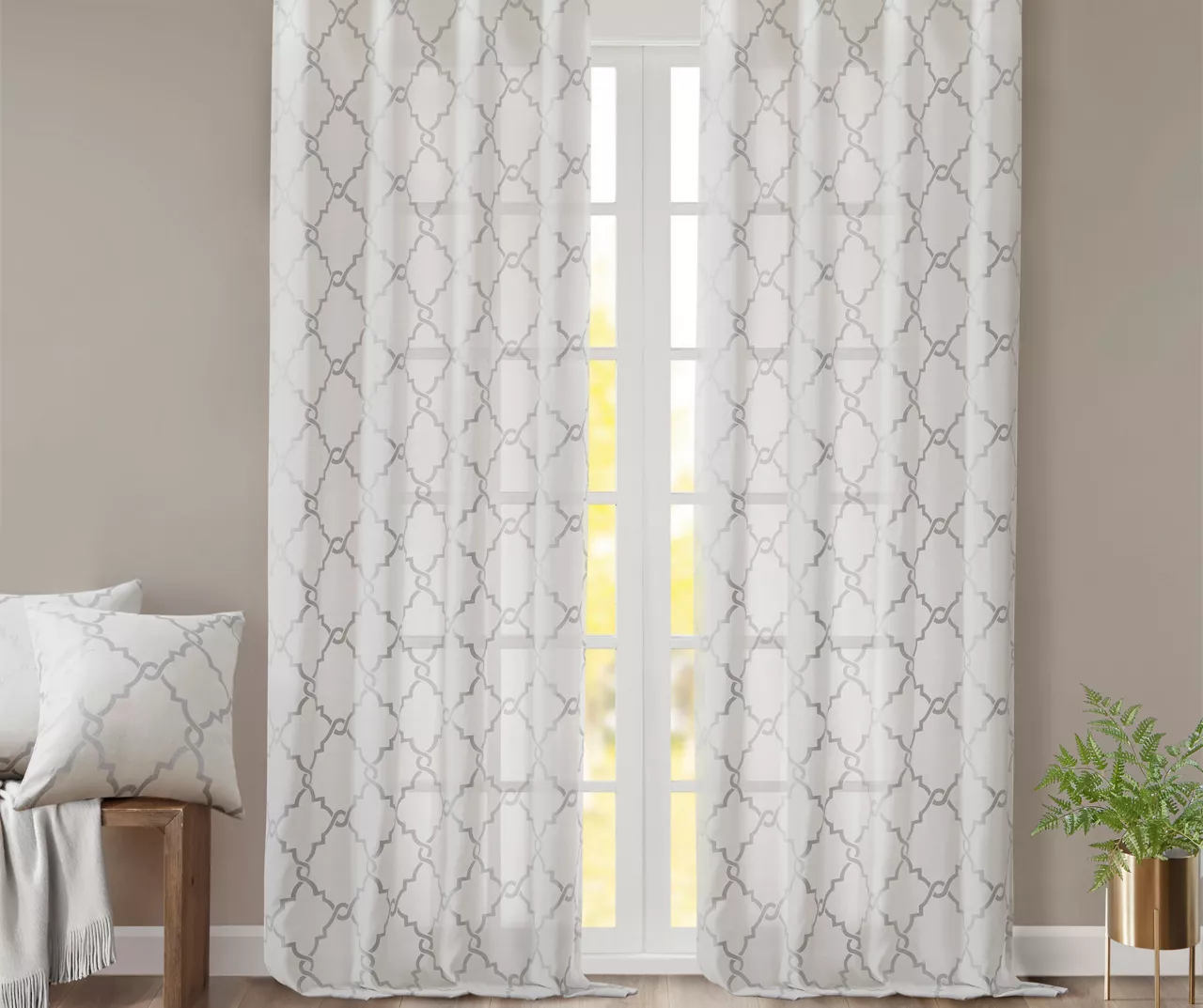 Sereno Fretwork Ivory Light-Filtering Grommet Curtain Panel, (95") 8 Sereno Fretwork Ivory Light-Filtering Grommet Curtain Panel, (95") - Image 8