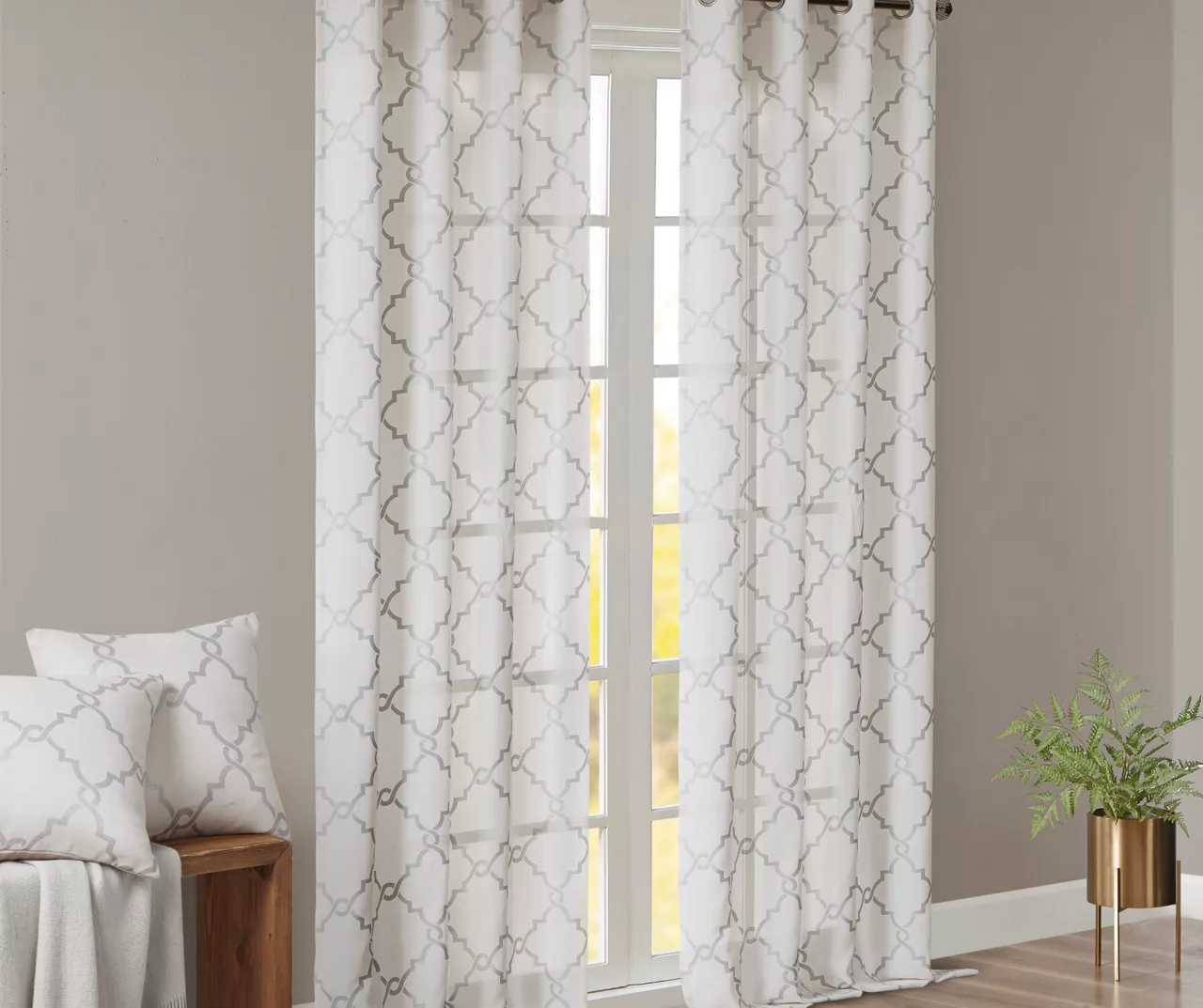Sereno Fretwork Ivory Light-Filtering Grommet Curtain Panel, (95") 9 Sereno Fretwork Ivory Light-Filtering Grommet Curtain Panel, (95") - Image 9