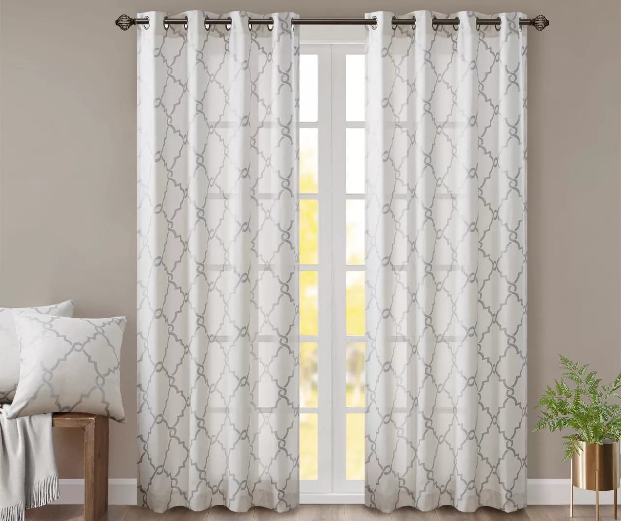 Sereno Fretwork Ivory Light-Filtering Grommet Curtain Panel, (95") 1 Sereno Fretwork Ivory Light-Filtering Grommet Curtain Panel, (95")