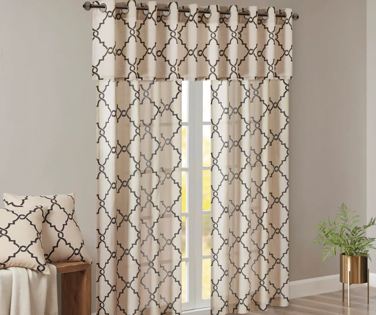 Sereno Fretwork Khaki Light-Filtering Grommet Curtain Panel, (95") 11 Sereno Fretwork Khaki Light-Filtering Grommet Curtain Panel, (95") - Image 11