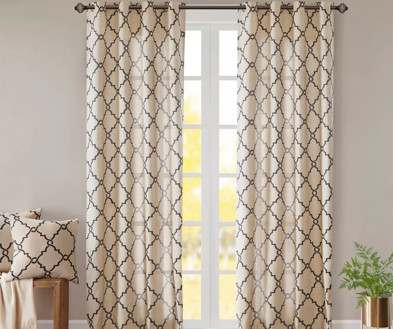 Sereno Fretwork Khaki Light-Filtering Grommet Curtain Panel, (95") 8 Sereno Fretwork Khaki Light-Filtering Grommet Curtain Panel, (95") - Image 8