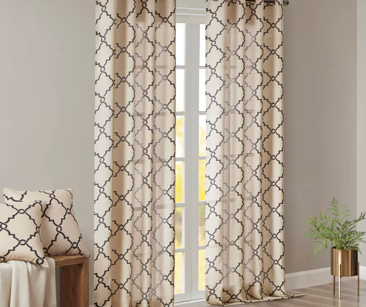 Sereno Fretwork Khaki Light-Filtering Grommet Curtain Panel, (84") 9 Sereno Fretwork Khaki Light-Filtering Grommet Curtain Panel, (84") - Image 9