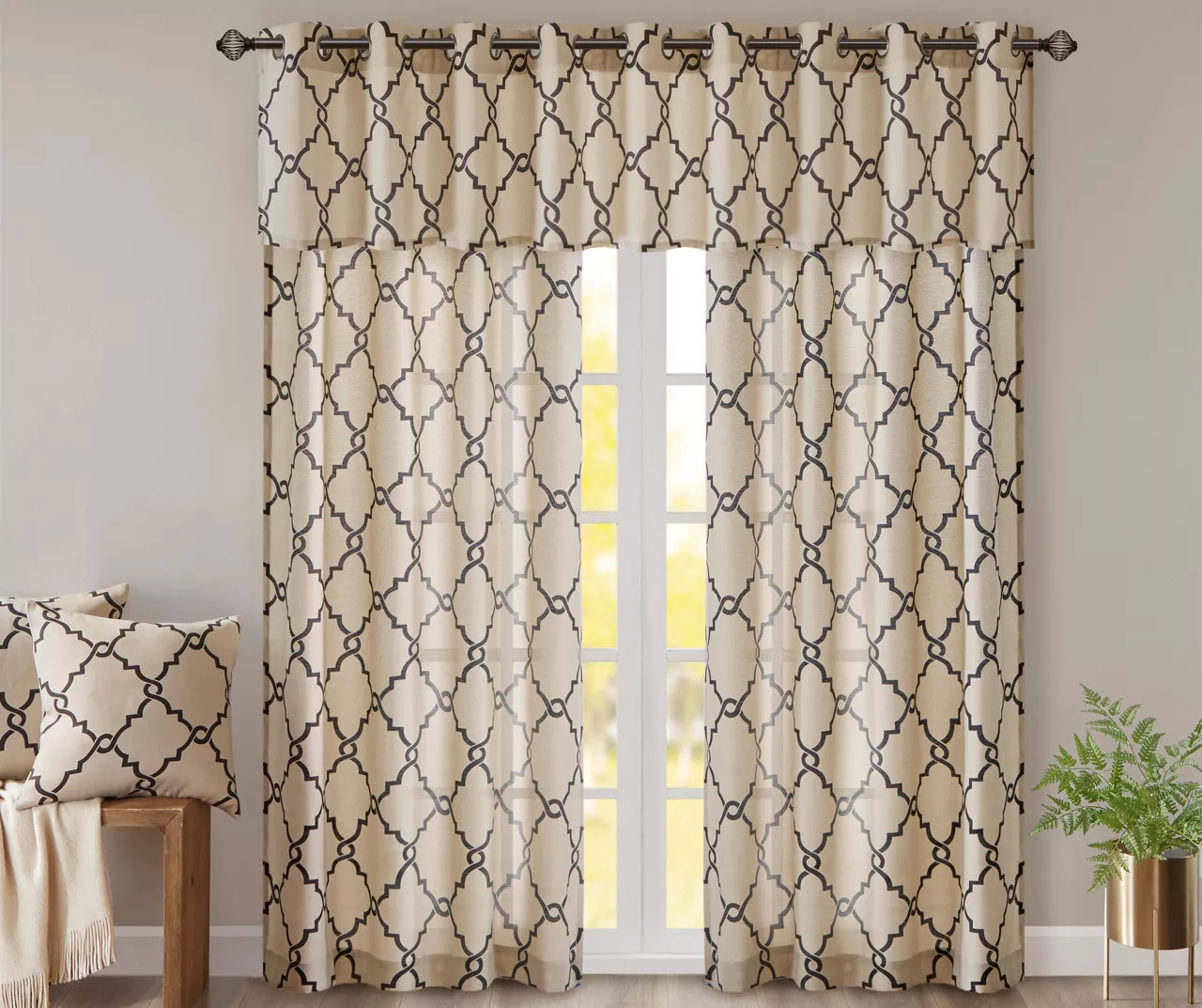 Sereno Fretwork Khaki Light-Filtering Grommet Curtain Panel, (95") 10 Sereno Fretwork Khaki Light-Filtering Grommet Curtain Panel, (95") - Image 10