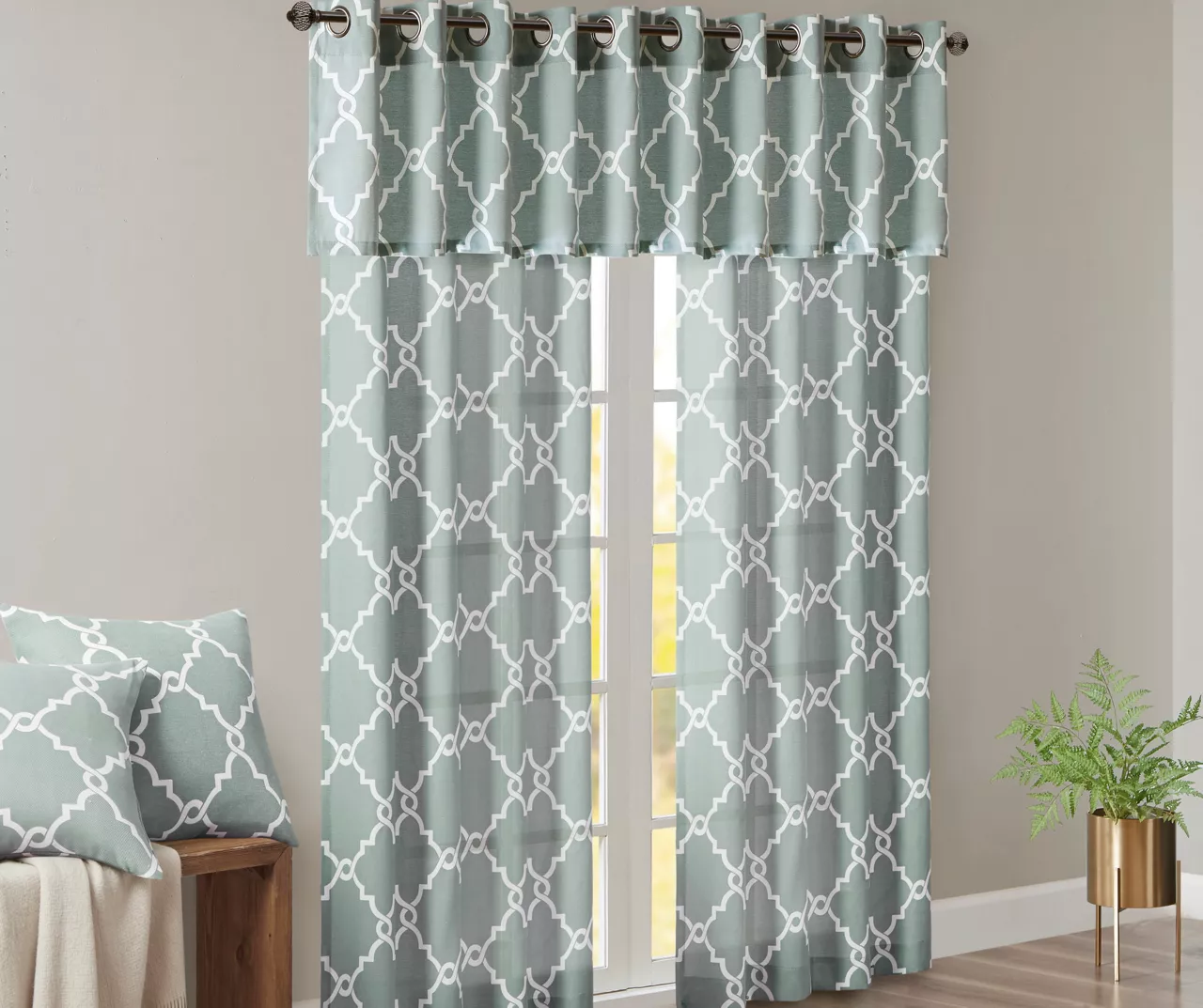 Sereno Fretwork Seafoam Light-Filtering Grommet Curtain Panel, (95") 11 Sereno Fretwork Seafoam Light-Filtering Grommet Curtain Panel, (95") - Image 11