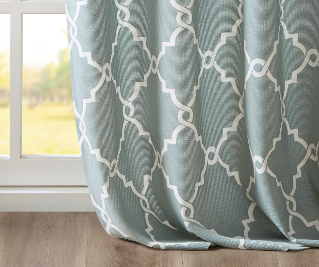 Sereno Fretwork Seafoam Light-Filtering Grommet Curtain Panel, (95") 6 Sereno Fretwork Seafoam Light-Filtering Grommet Curtain Panel, (95") - Image 6