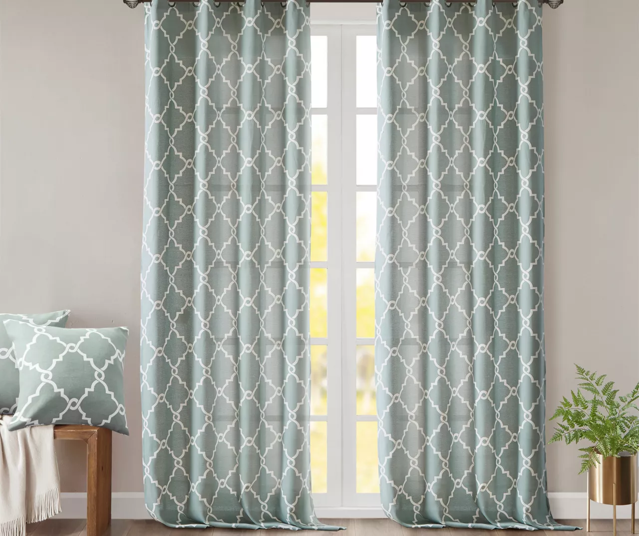 Sereno Fretwork Seafoam Light-Filtering Grommet Curtain Panel, (95") 8 Sereno Fretwork Seafoam Light-Filtering Grommet Curtain Panel, (95") - Image 8