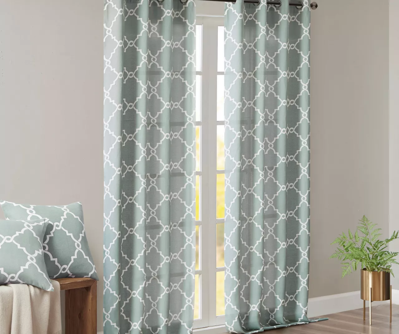Sereno Fretwork Seafoam Light-Filtering Grommet Curtain Panel, (95") 9 Sereno Fretwork Seafoam Light-Filtering Grommet Curtain Panel, (95") - Image 9