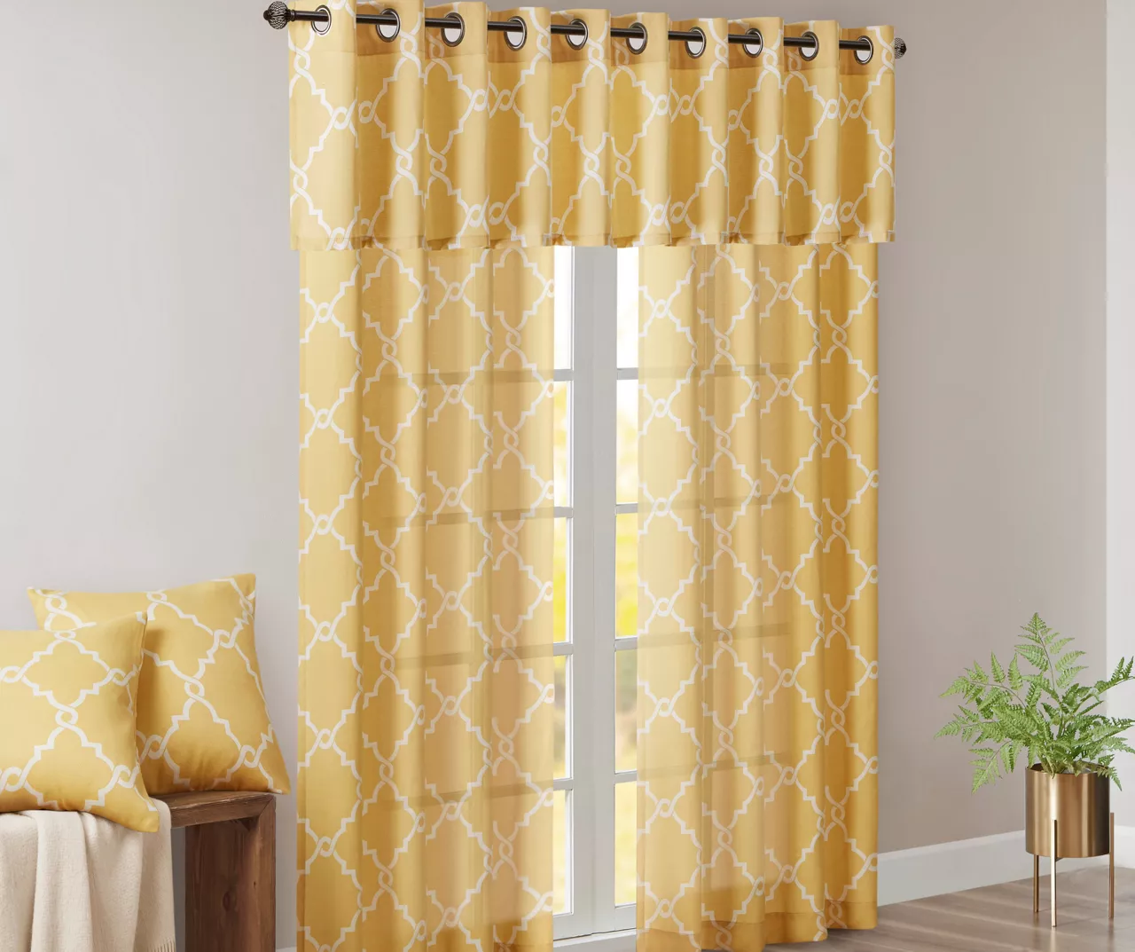 Sereno Fretwork Yellow Light-Filtering Grommet Curtain Panel, (84") 11 Sereno Fretwork Yellow Light-Filtering Grommet Curtain Panel, (84") - Image 11