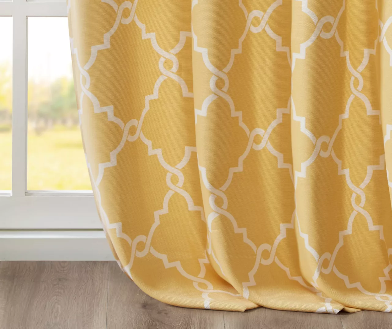 Sereno Fretwork Yellow Light-Filtering Grommet Curtain Panel, (63") 6 Sereno Fretwork Yellow Light-Filtering Grommet Curtain Panel, (63") - Image 6