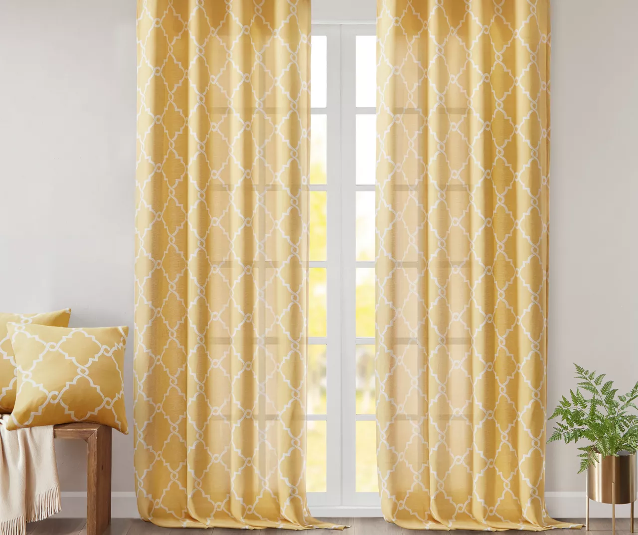 Sereno Fretwork Yellow Light-Filtering Grommet Curtain Panel, (95") 8 Sereno Fretwork Yellow Light-Filtering Grommet Curtain Panel, (95") - Image 8