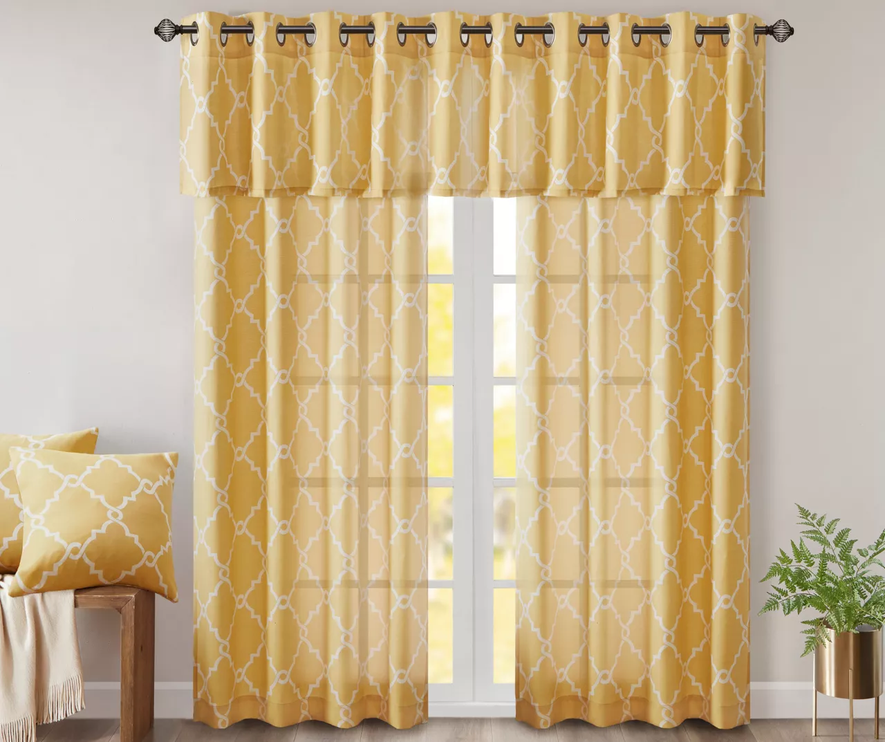 Sereno Fretwork Yellow Light-Filtering Grommet Curtain Panel, (84") 10 Sereno Fretwork Yellow Light-Filtering Grommet Curtain Panel, (84") - Image 10