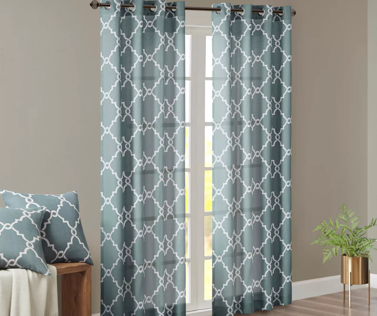 Sereno Fretwork Blue Light-Filtering Grommet Curtain Panel, (95") 2 Sereno Fretwork Blue Light-Filtering Grommet Curtain Panel, (95") - Image 2