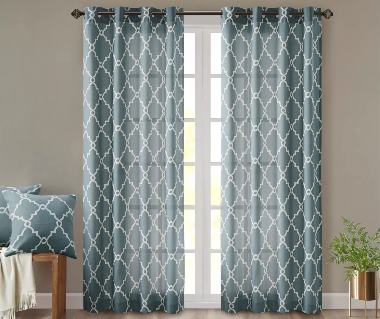 Sereno Fretwork Blue Light-Filtering Grommet Curtain Panel, (84") 1 Sereno Fretwork Blue Light-Filtering Grommet Curtain Panel, (84")