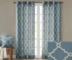 Sereno Fretwork Blue Light-Filtering Grommet Curtain Panel, (95") 14 Sereno Fretwork Blue Light-Filtering Grommet Curtain Panel, (95") -Cuisinart Store 810518012 810517719 810517720 2 1