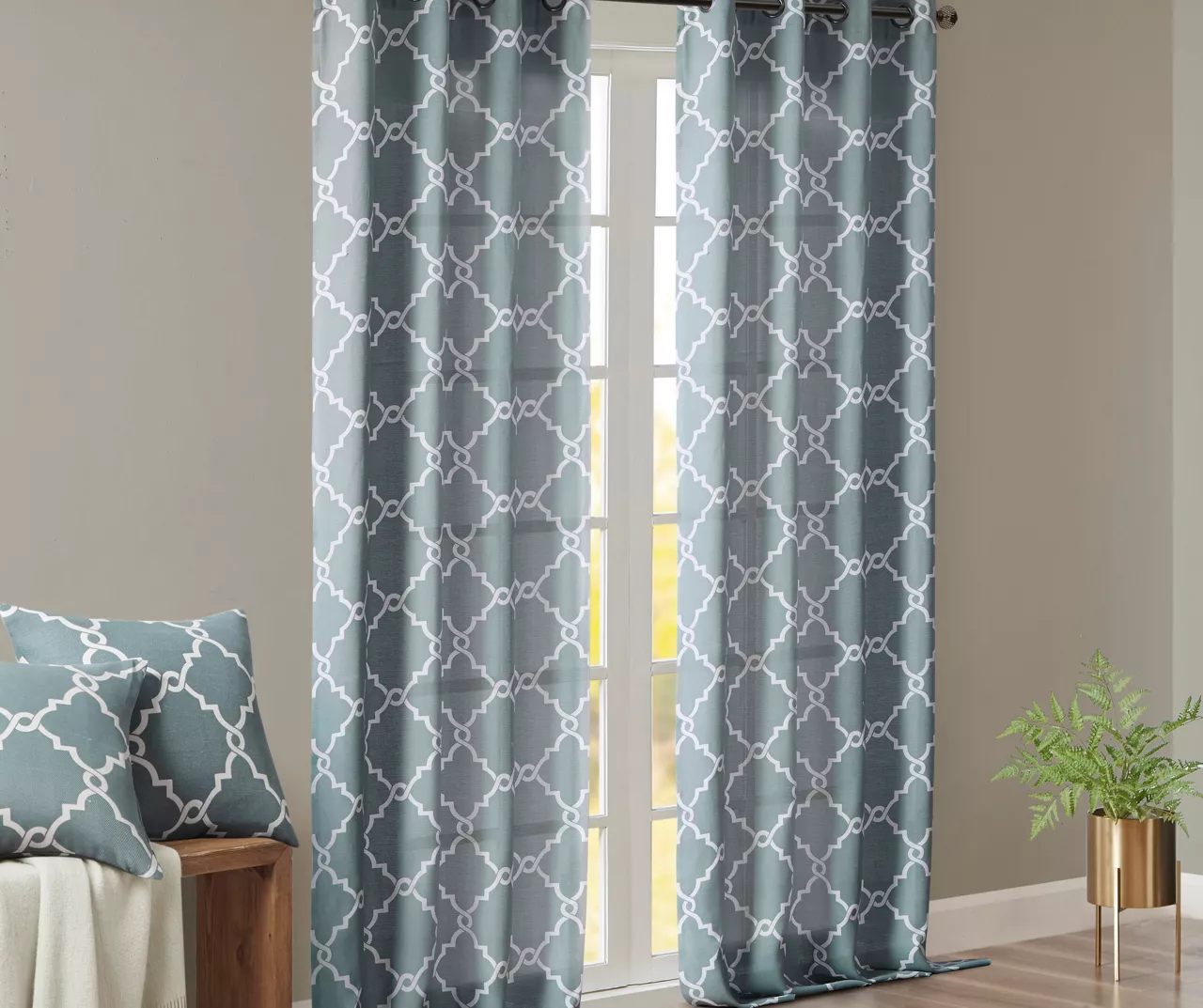 Sereno Fretwork Blue Light-Filtering Grommet Curtain Panel, (95") 9 Sereno Fretwork Blue Light-Filtering Grommet Curtain Panel, (95") - Image 9