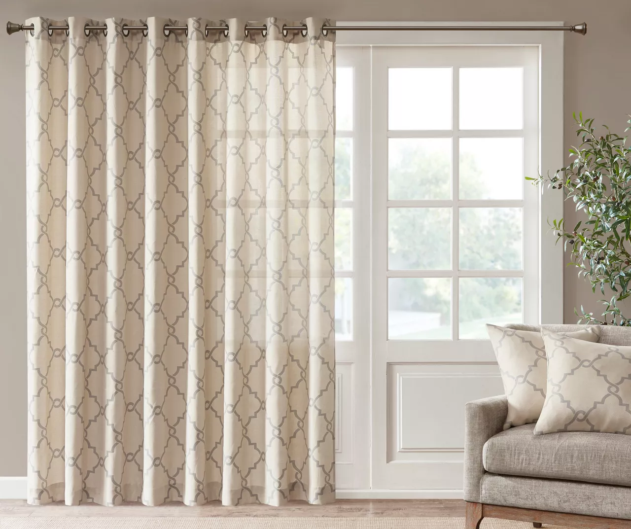 Sereno Fretwork Light-Filtering Grommet Patio Curtain Panel, (84") 3 Sereno Fretwork Light-Filtering Grommet Patio Curtain Panel, (84") - Image 3