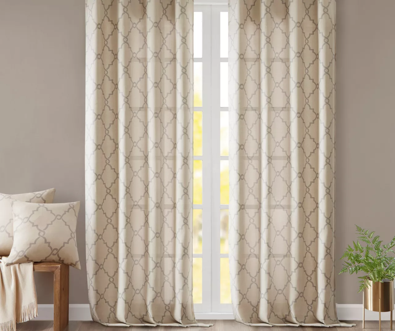 Sereno Fretwork Beige Light-Filtering Grommet Curtain Panel, (95") 8 Sereno Fretwork Beige Light-Filtering Grommet Curtain Panel, (95") - Image 8