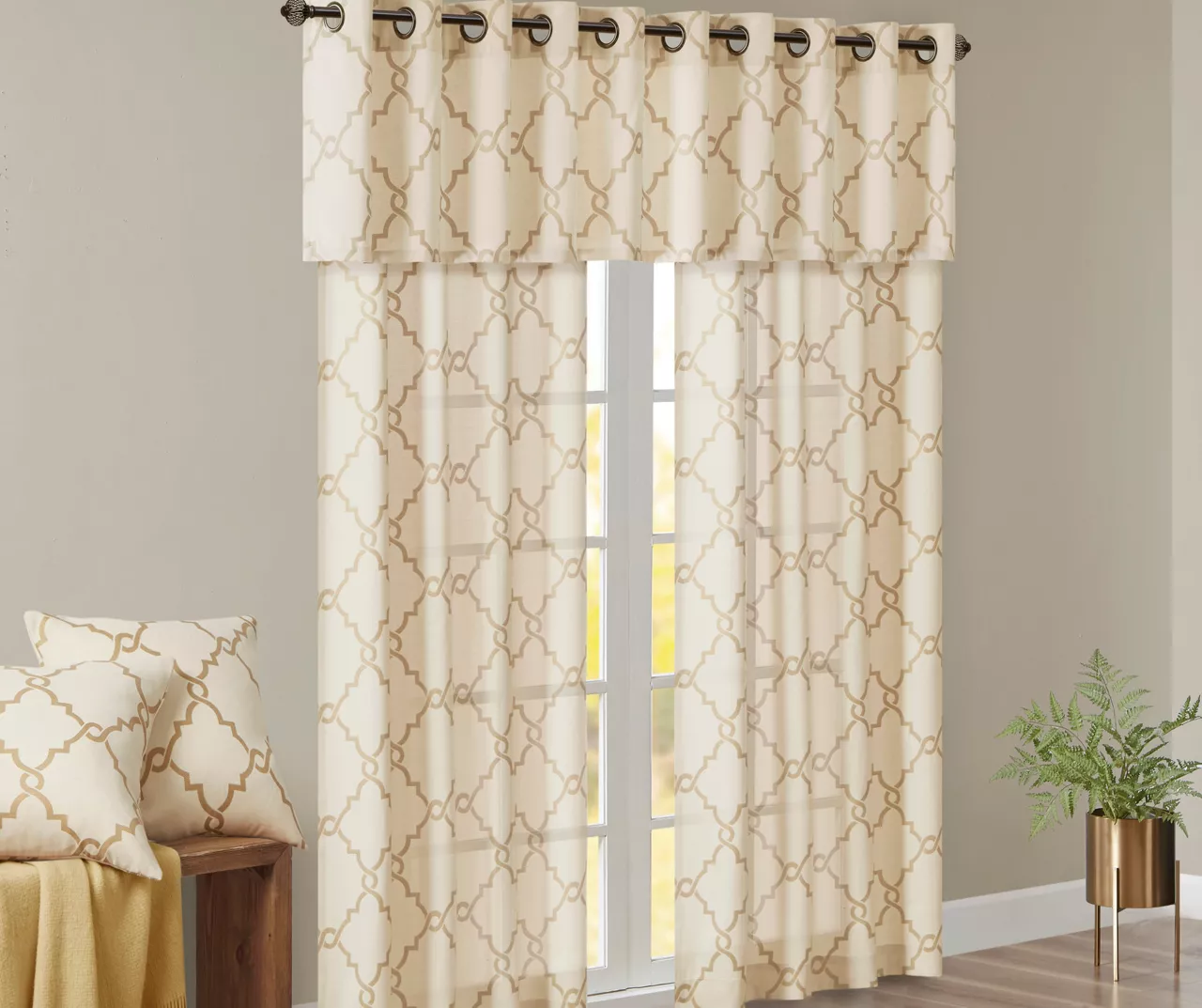 Sereno Fretwork Beige & Gold Light-Filtering Grommet Curtain Panel, (84") 11 Sereno Fretwork Beige & Gold Light-Filtering Grommet Curtain Panel, (84") - Image 11