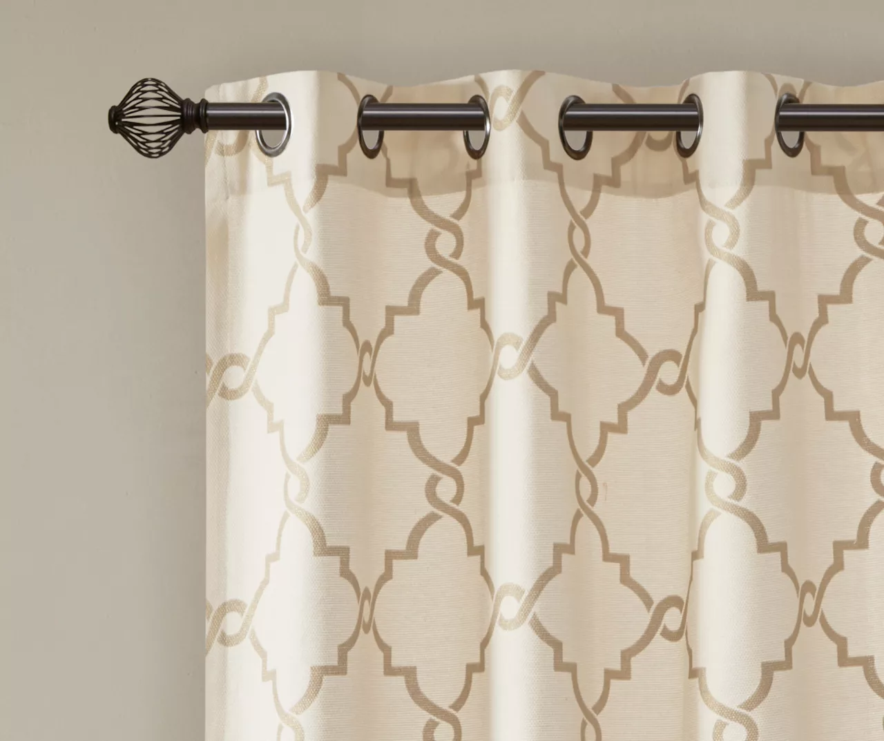 Sereno Fretwork Beige & Gold Light-Filtering Grommet Curtain Panel, (63") 4 Sereno Fretwork Beige & Gold Light-Filtering Grommet Curtain Panel, (63") - Image 4