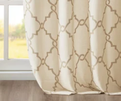 Sereno Fretwork Beige & Gold Light-Filtering Grommet Curtain Panel, (95") -Cuisinart Store 810518028 810518029 810518030 5