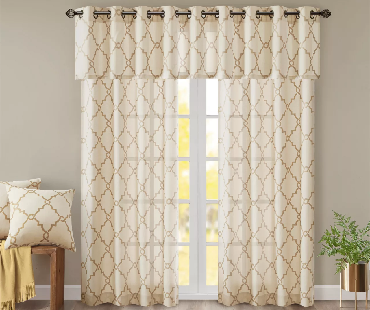 Sereno Fretwork Beige & Gold Light-Filtering Grommet Curtain Panel, (63") 10 Sereno Fretwork Beige & Gold Light-Filtering Grommet Curtain Panel, (63") - Image 10