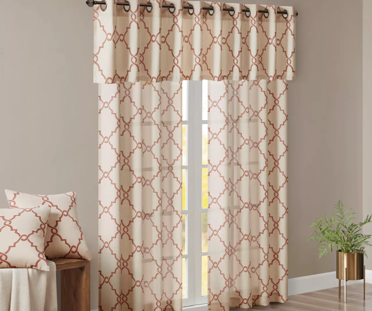 Sereno Fretwork Beige & Spice Light-Filtering Grommet Curtain Panel, (95") 11 Sereno Fretwork Beige & Spice Light-Filtering Grommet Curtain Panel, (95") - Image 11