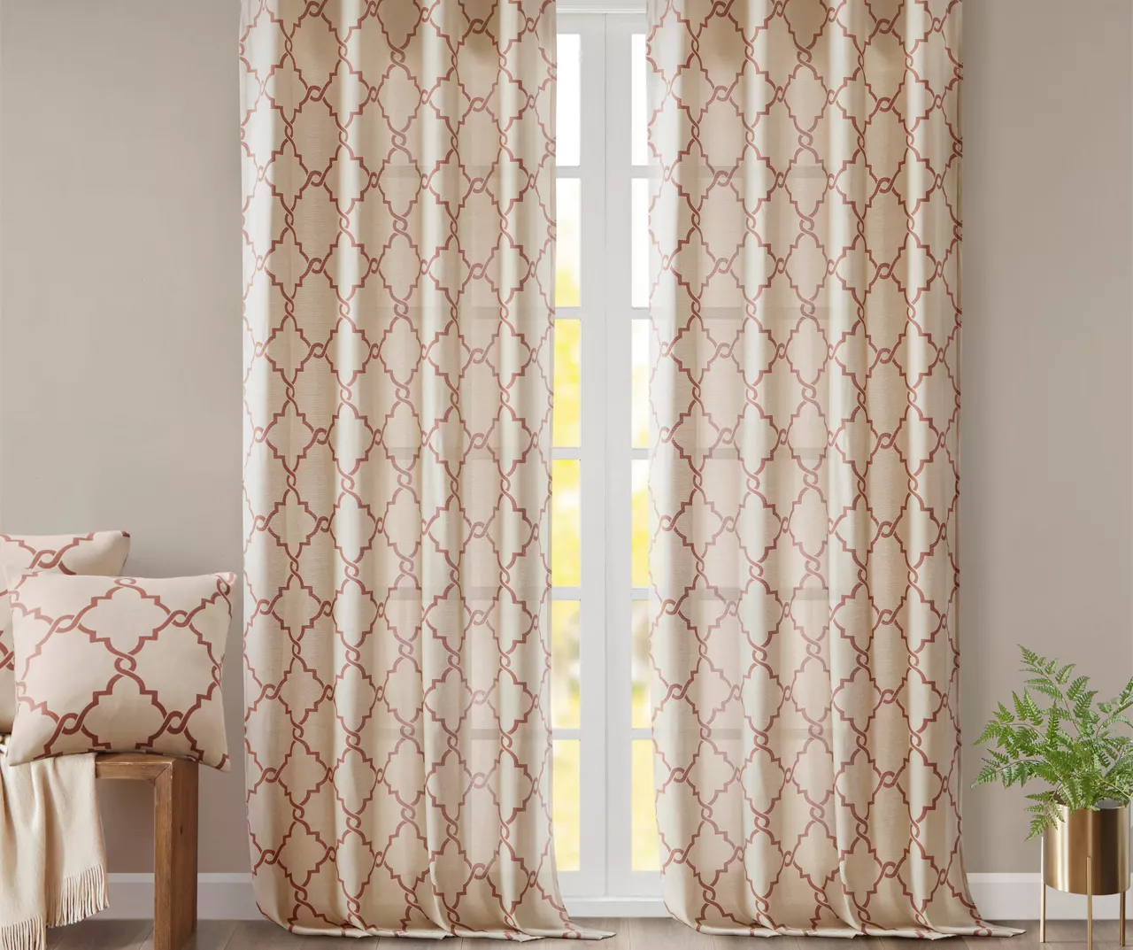 Sereno Fretwork Beige & Spice Light-Filtering Grommet Curtain Panel, (95") 8 Sereno Fretwork Beige & Spice Light-Filtering Grommet Curtain Panel, (95") - Image 8