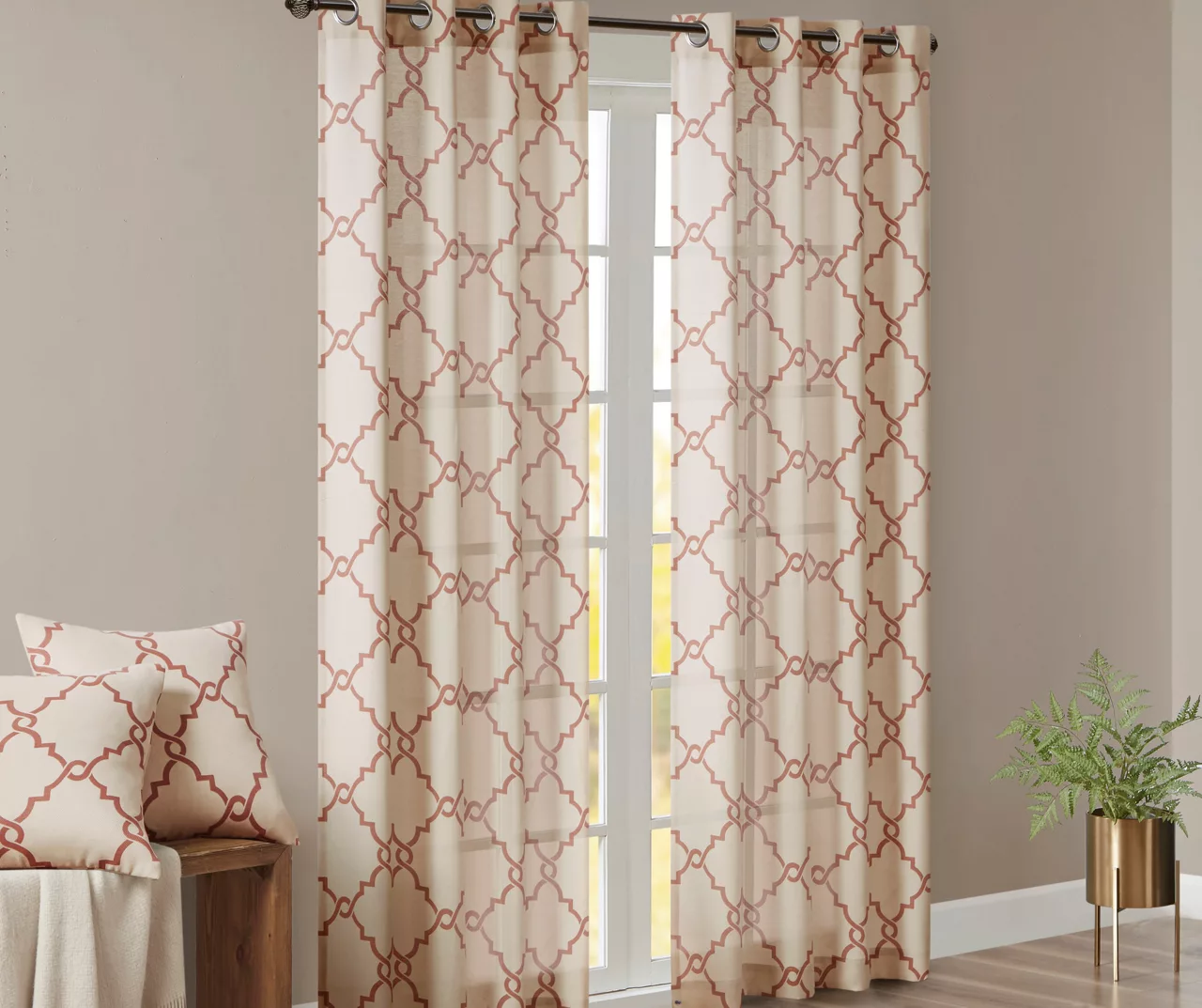 Sereno Fretwork Beige & Spice Light-Filtering Grommet Curtain Panel, (63") 9 Sereno Fretwork Beige & Spice Light-Filtering Grommet Curtain Panel, (63") - Image 9