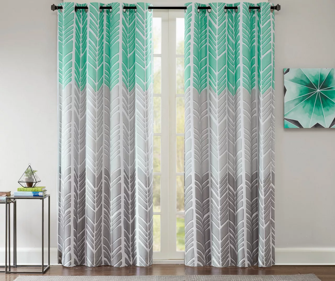 Amanda Aqua Blackout Grommet Curtain Panel, (84") 1 Amanda Aqua Blackout Grommet Curtain Panel, (84")