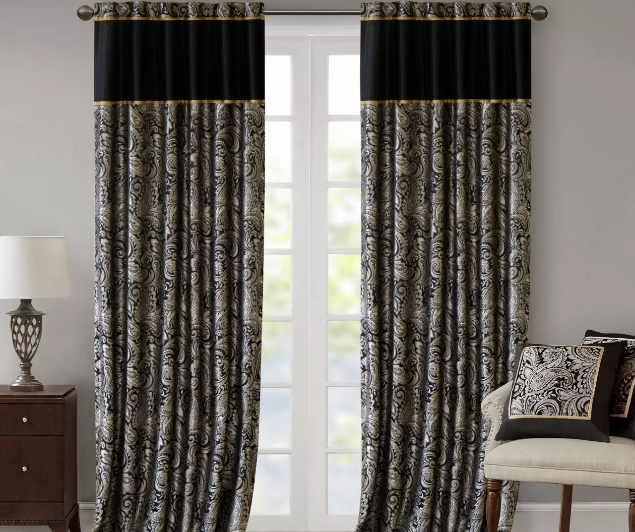 Valerie Black Light-Filtering Rod Pocket Curtain Panel Pair, (95") 8 Valerie Black Light-Filtering Rod Pocket Curtain Panel Pair, (95") - Image 8