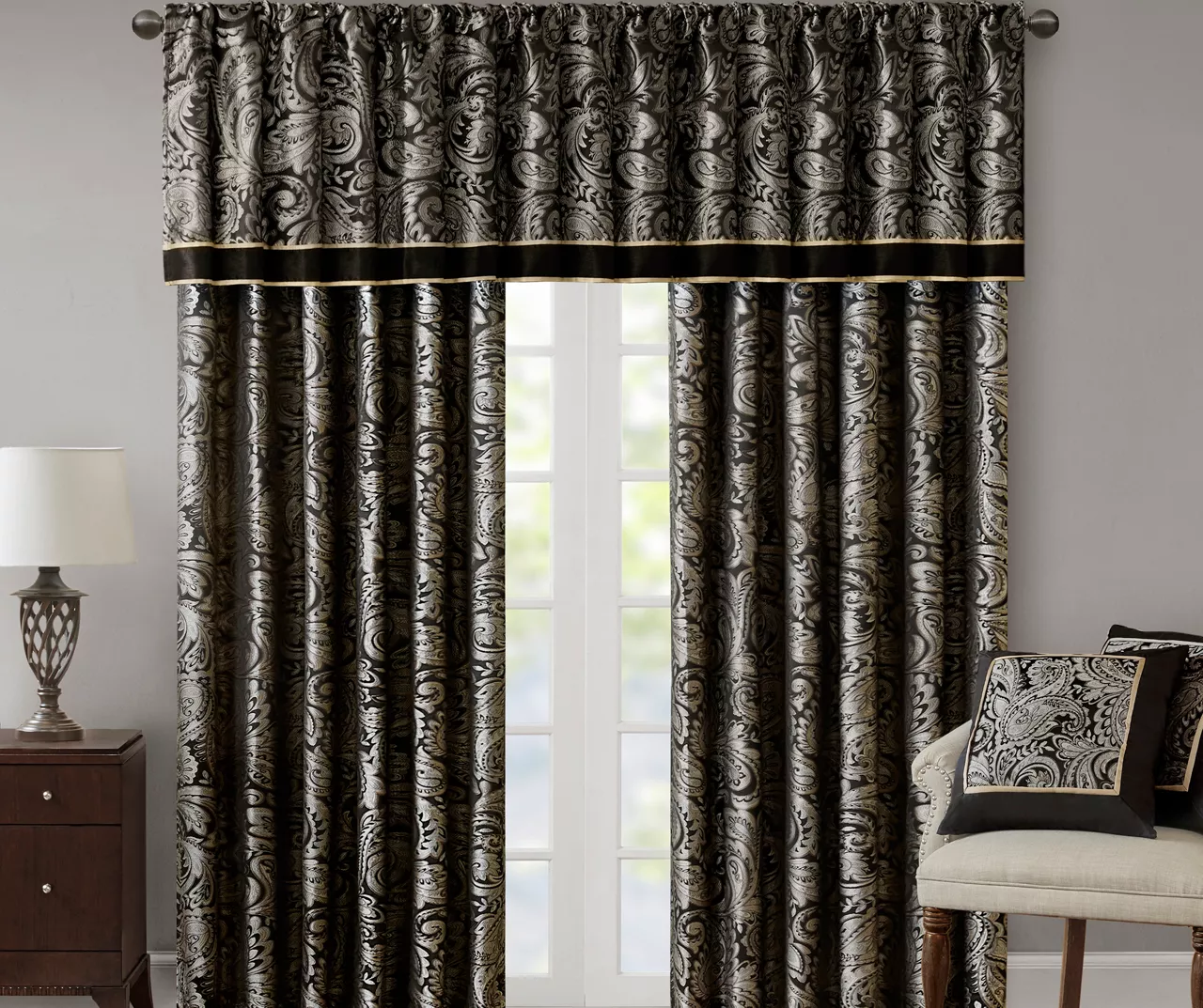 Valerie Black Light-Filtering Rod Pocket Curtain Panel Pair, (95") 10 Valerie Black Light-Filtering Rod Pocket Curtain Panel Pair, (95") - Image 10