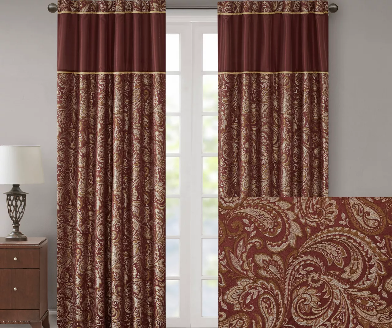 Valerie Burgundy Light-Filtering Rod Pocket Curtain Panel Pair, (95") 3 Valerie Burgundy Light-Filtering Rod Pocket Curtain Panel Pair, (95") - Image 3
