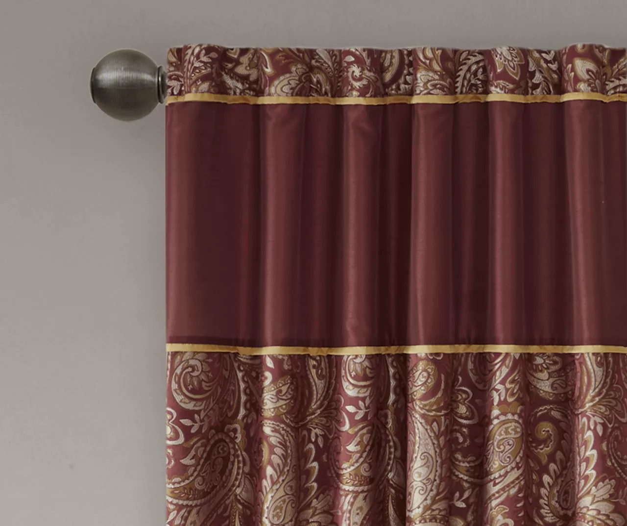 Valerie Burgundy Light-Filtering Rod Pocket Curtain Panel Pair, (95") 4 Valerie Burgundy Light-Filtering Rod Pocket Curtain Panel Pair, (95") - Image 4