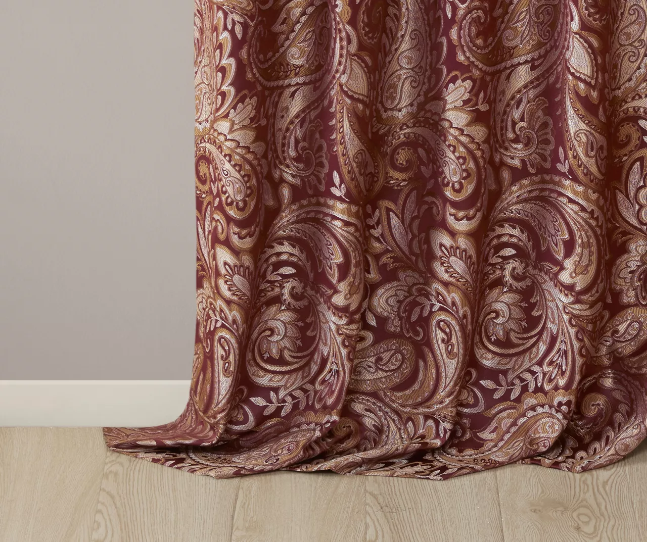 Valerie Burgundy Light-Filtering Rod Pocket Curtain Panel Pair, (95") 6 Valerie Burgundy Light-Filtering Rod Pocket Curtain Panel Pair, (95") - Image 6