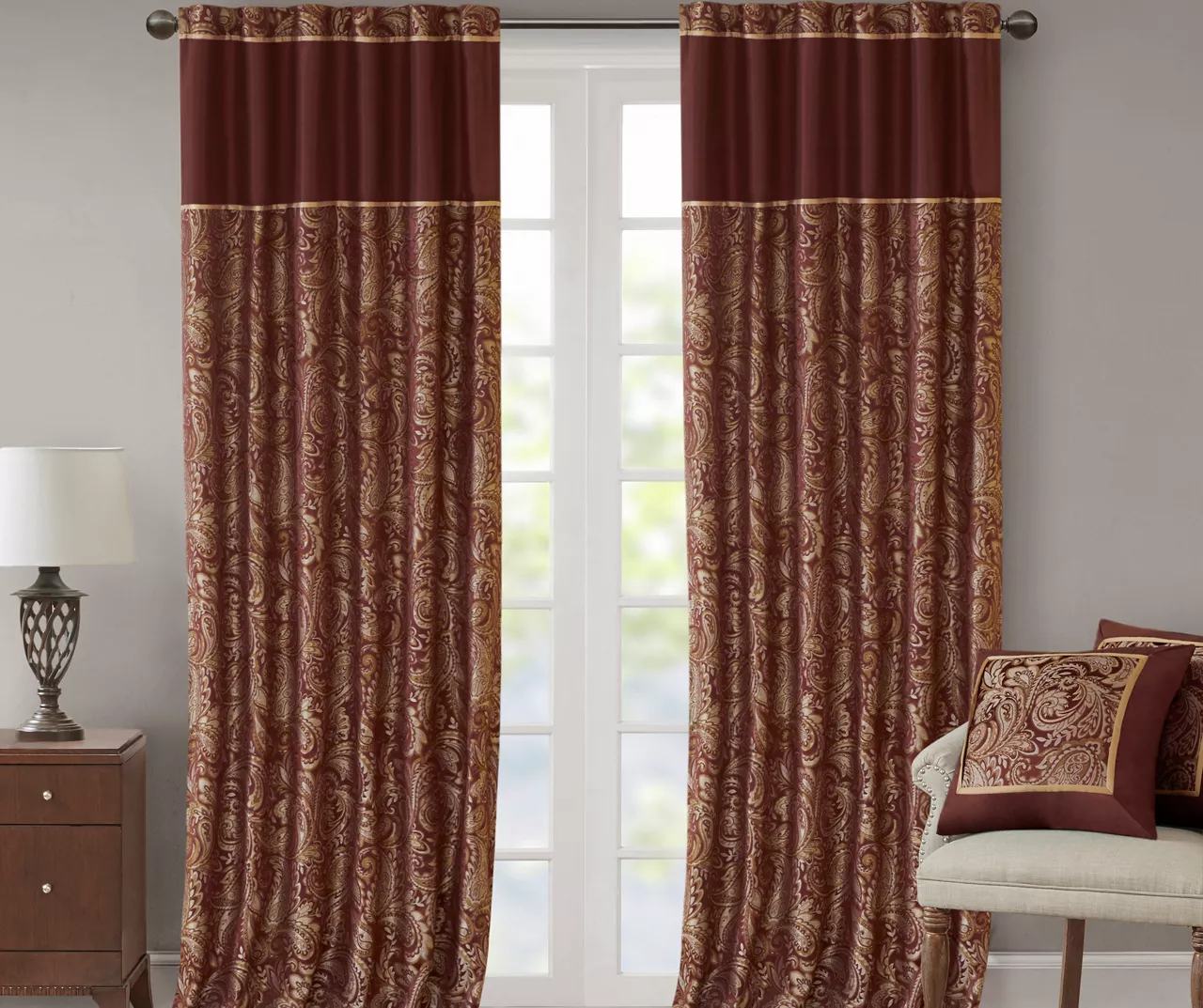 Valerie Burgundy Light-Filtering Rod Pocket Curtain Panel Pair, (84") 8 Valerie Burgundy Light-Filtering Rod Pocket Curtain Panel Pair, (84") - Image 8
