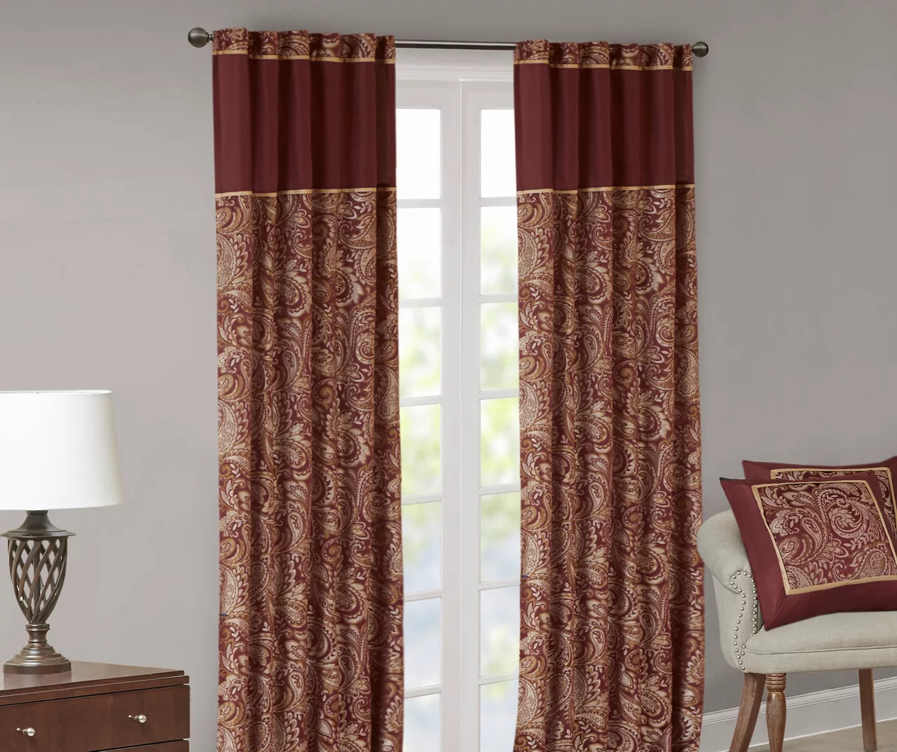 Valerie Burgundy Light-Filtering Rod Pocket Curtain Panel Pair, (84") 9 Valerie Burgundy Light-Filtering Rod Pocket Curtain Panel Pair, (84") - Image 9