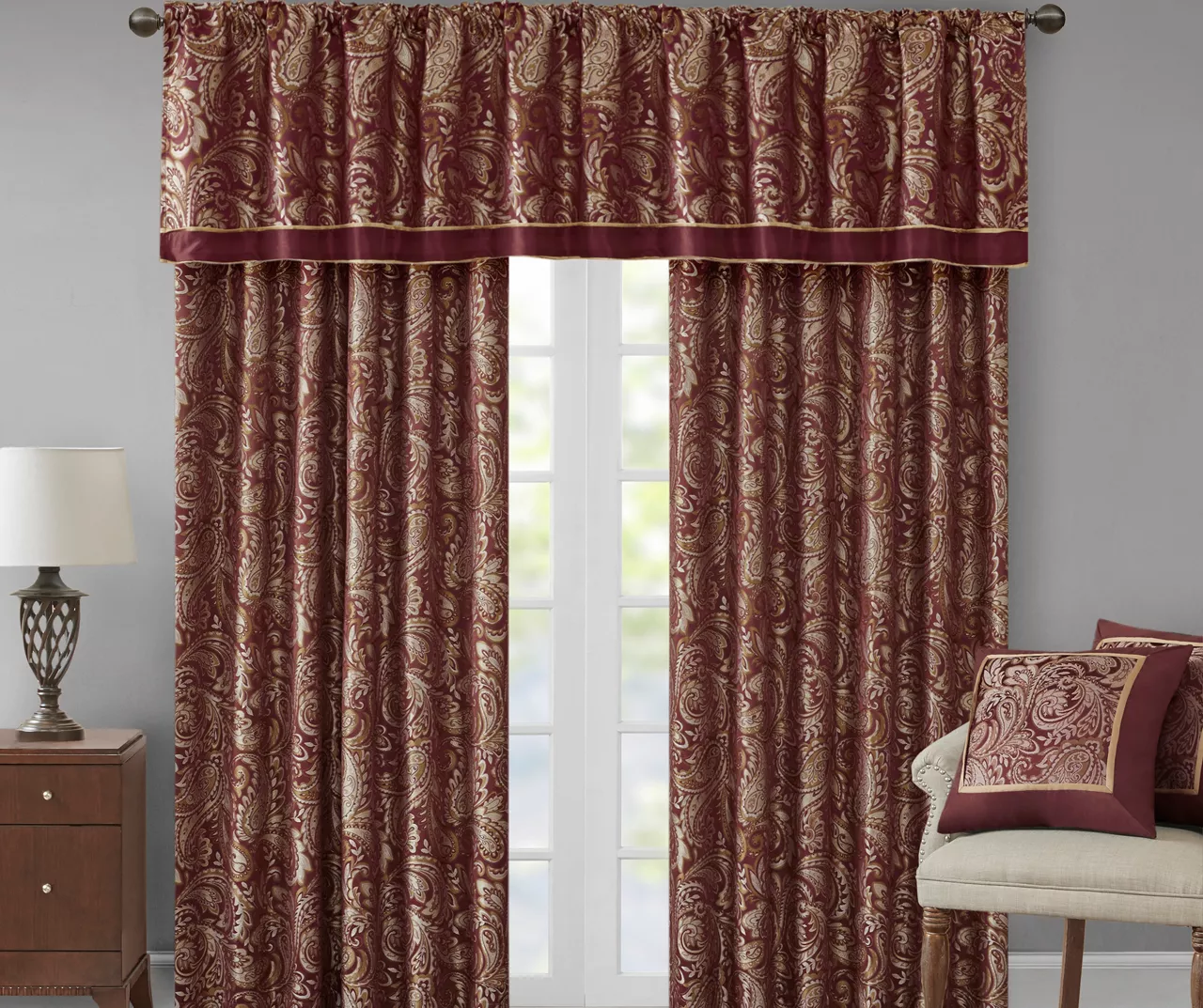 Valerie Burgundy Light-Filtering Rod Pocket Curtain Panel Pair, (84") 10 Valerie Burgundy Light-Filtering Rod Pocket Curtain Panel Pair, (84") - Image 10