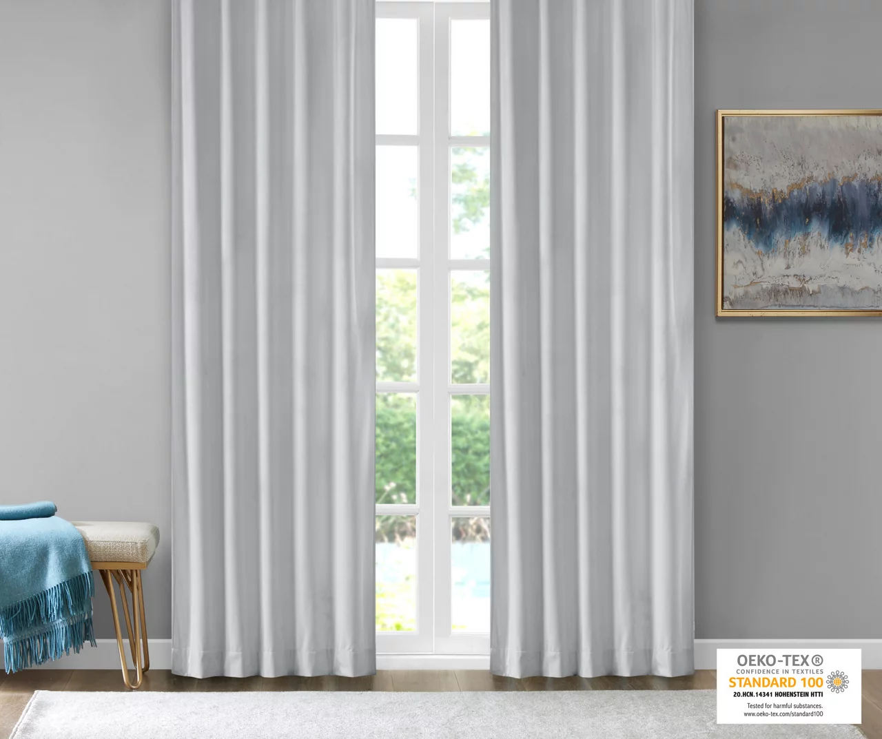 Bryce Velvet Light Gray Room-Darkening Rod Pocket Curtain Panel Pair, (84") 3 Bryce Velvet Light Gray Room-Darkening Rod Pocket Curtain Panel Pair, (84") - Image 3