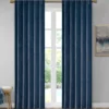 Bryce Velvet Navy Room-Darkening Rod Pocket Curtain Panel Pair, (84")