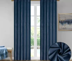 Bryce Velvet Navy Room-Darkening Rod Pocket Curtain Panel Pair, (63") 12 Bryce Velvet Navy Room-Darkening Rod Pocket Curtain Panel Pair, (63") -Cuisinart Store 810518085 810518086 810518087 3 1